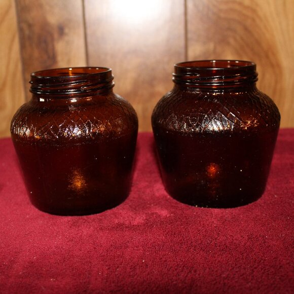 Vintage Amber Textured Glass Anchor Hocking Squatty Jars-2 - Picture 3 of 3